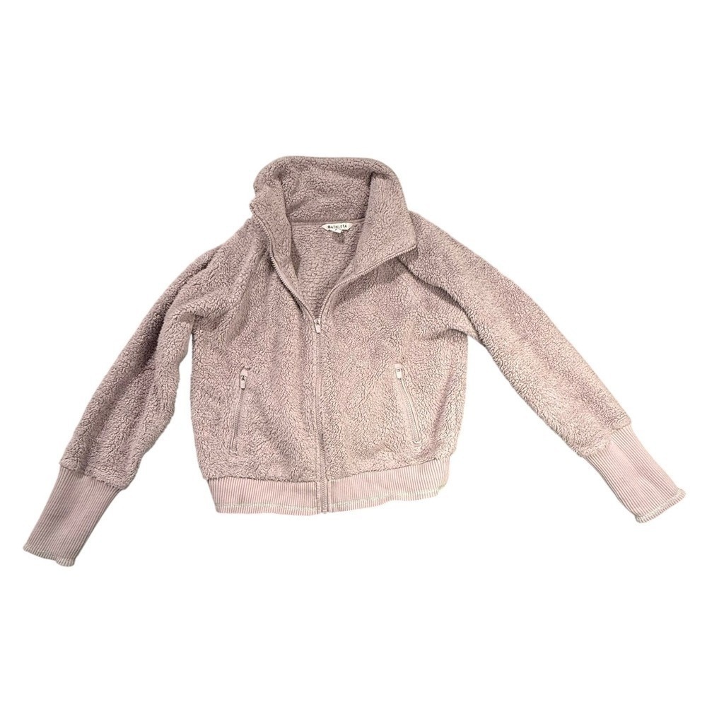 Athleta Tugga Sherpa Jacket Womens Small S‎ Purple Full Zip Fleece High Neck